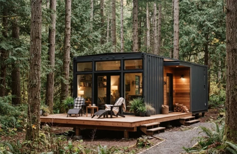 cabin model shipping container idea, serenely sitruated in the colorado forest